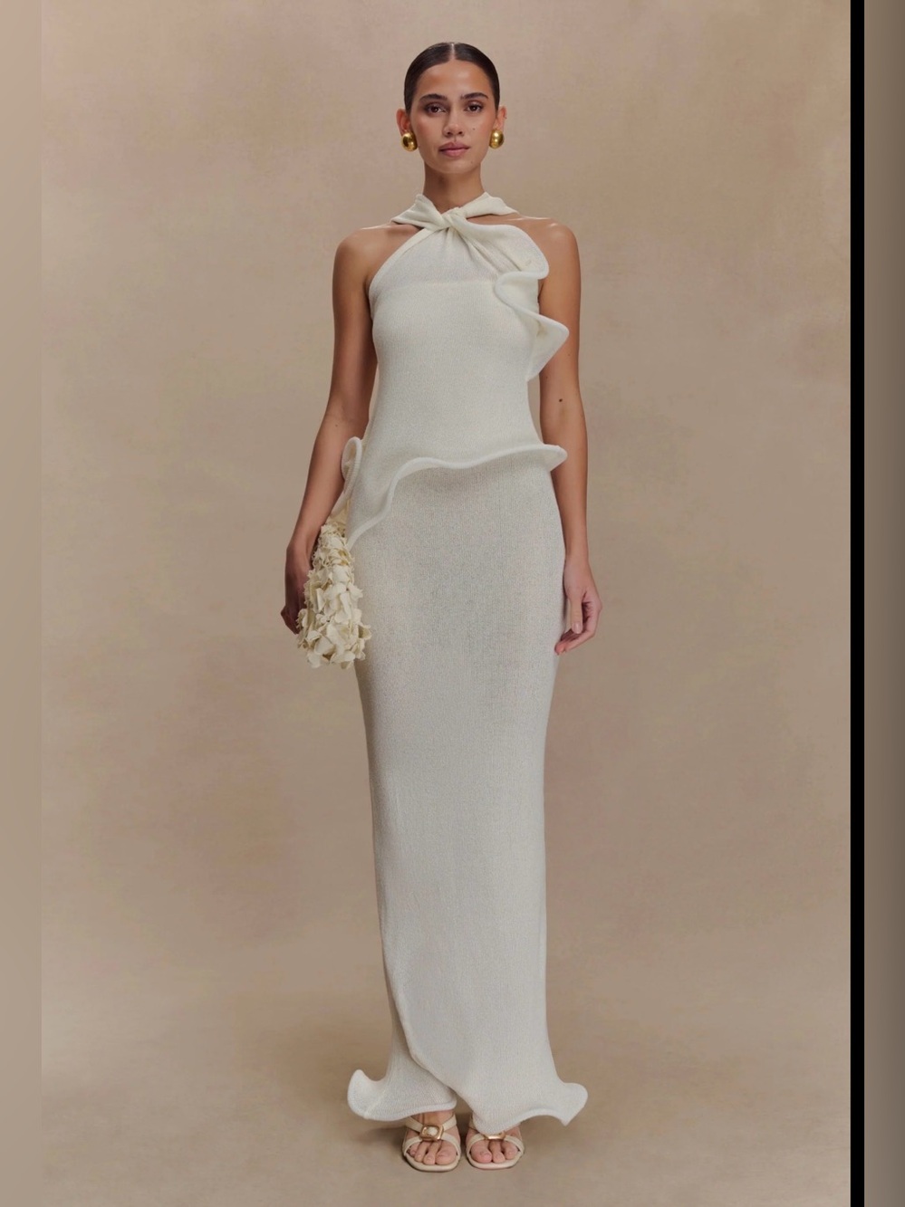 Meshki Ivory Halter Ruffle Maxi Dress - Picture 1 of 14